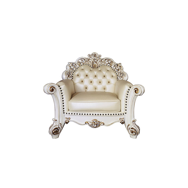 Antique Pearl White Faux Leather Tufted Accent Chair