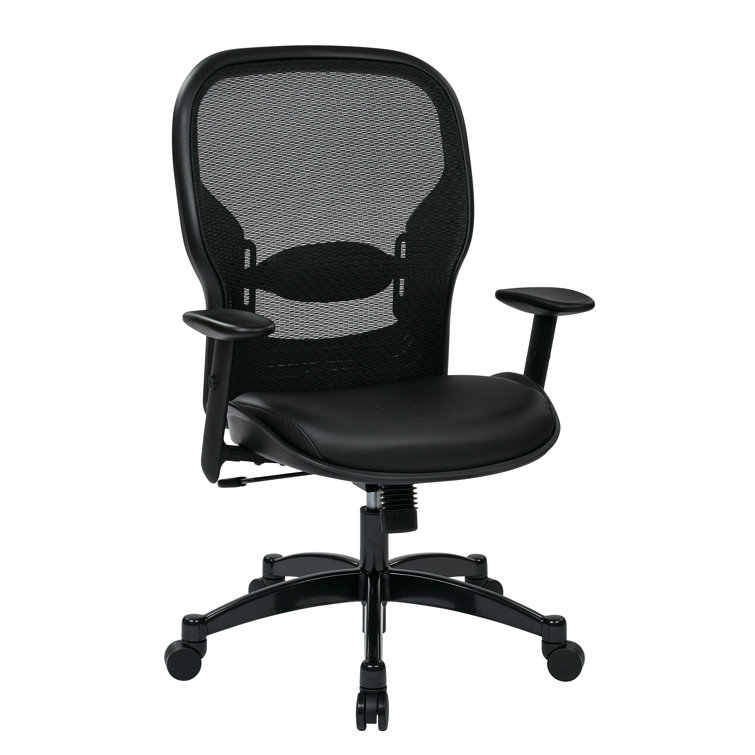 Ergonomic High-Back Executive Mesh Chair with Leather Seat and Adjustable Arms