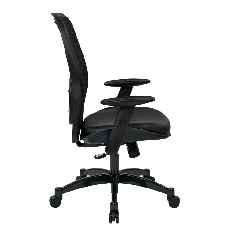 Ergonomic High-Back Executive Mesh Chair with Leather Seat and Adjustable Arms