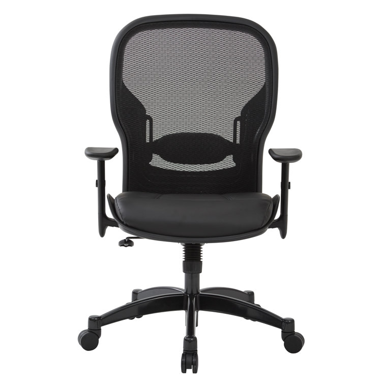Ergonomic High-Back Executive Mesh Chair with Leather Seat and Adjustable Arms