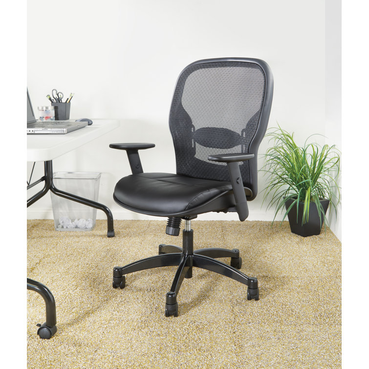 Ergonomic High-Back Executive Mesh Chair with Leather Seat and Adjustable Arms