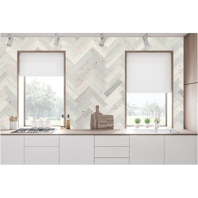 Coastal White Reclaimed Wood Herringbone Wall Planks