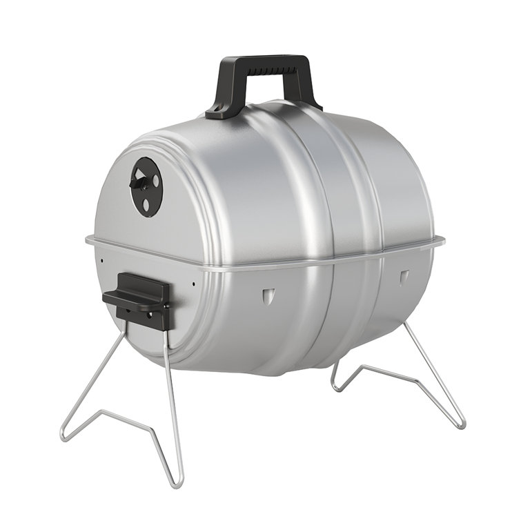 Portable Silver Steel Charcoal BBQ Grill with Keg Design