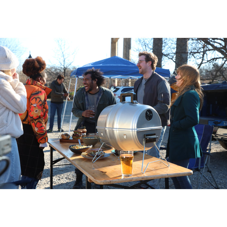 Portable Silver Steel Charcoal BBQ Grill with Keg Design