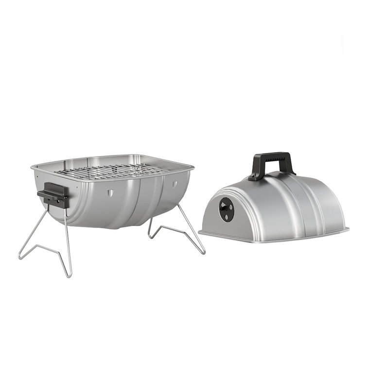 Portable Silver Steel Charcoal BBQ Grill with Keg Design