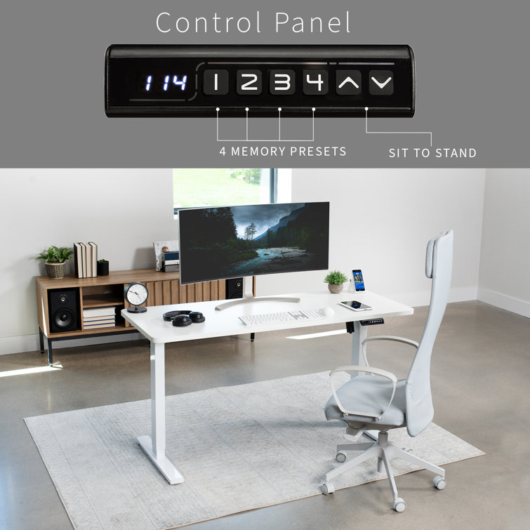 Luxe Electric White 60" Adjustable Standing Desk with Memory Presets