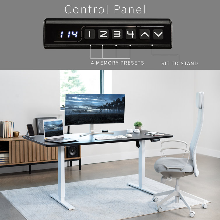 White and Black Adjustable Height Electric Standing Desk with Wood Top