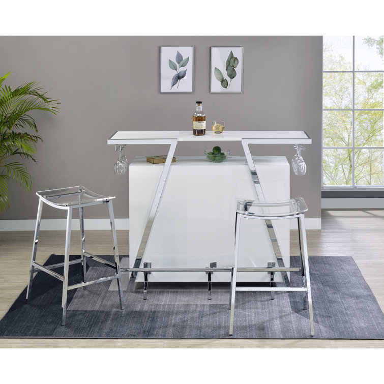 Zena 3-Piece White and Chrome Acrylic Bar Set with LED Lights