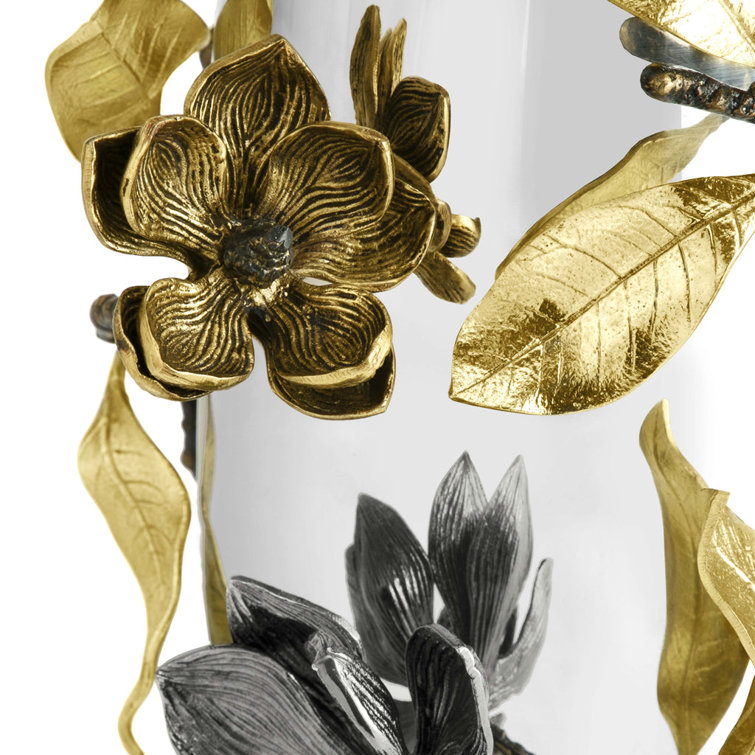 Medium Silver and Gold Metal Floral Vase