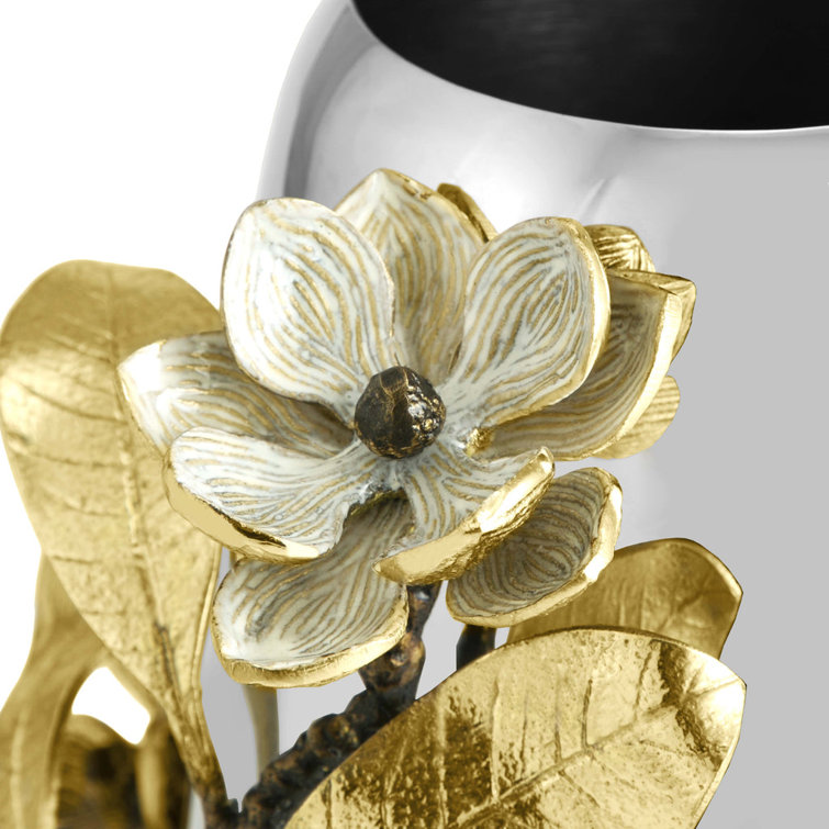 Medium Silver and Gold Metal Floral Vase