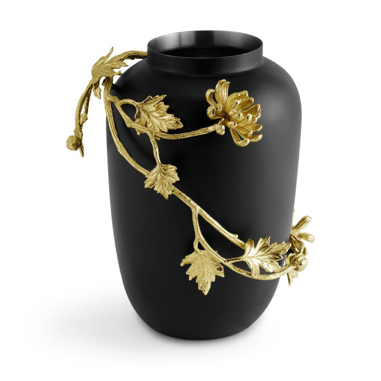 Large Black and Gold Metal Dahlia Vase