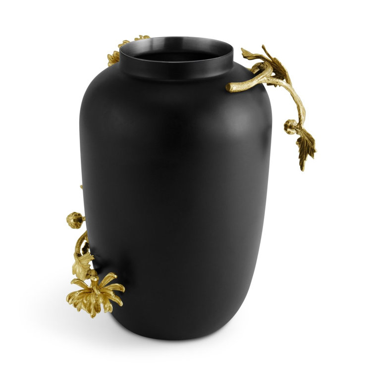 Large Black and Gold Metal Dahlia Vase