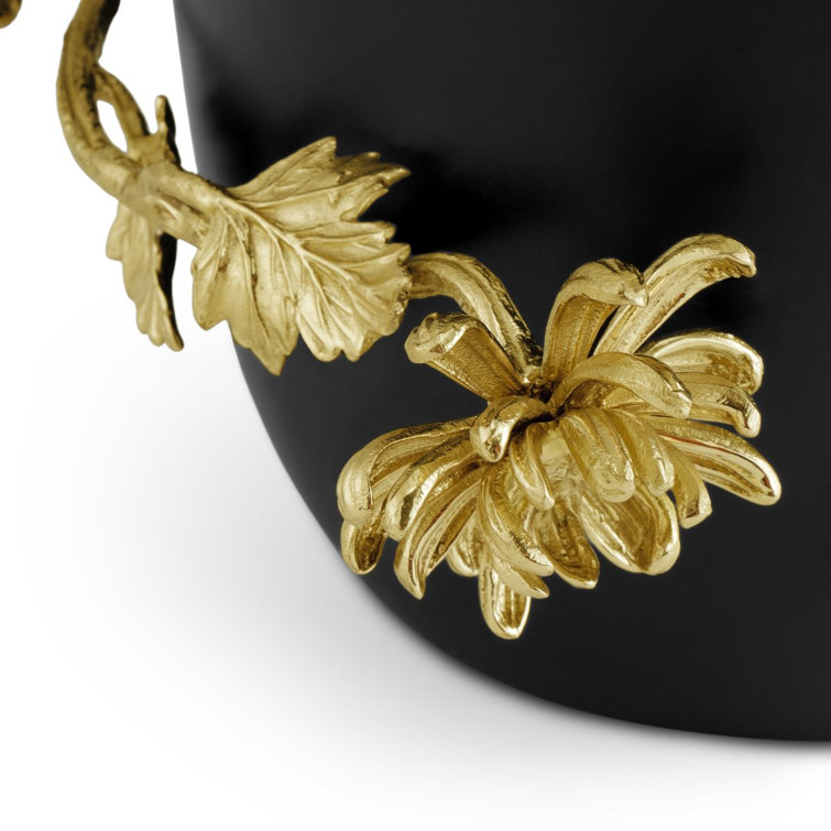 Large Black and Gold Metal Dahlia Vase
