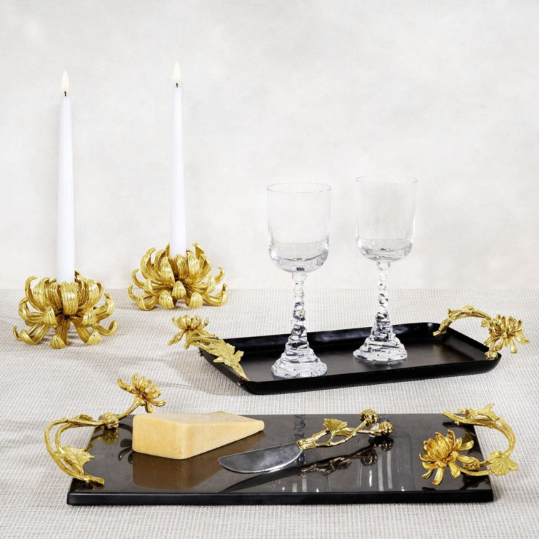 Black Granite and Gold Dahlia Cheeseboard with Knife