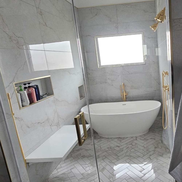 24" x 48" White and Gold Polished Porcelain Tile