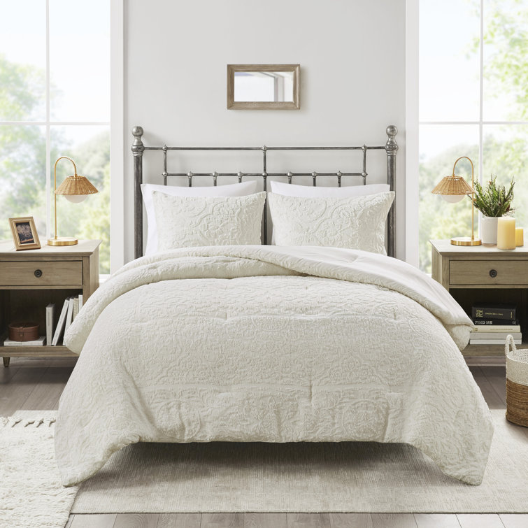 Ivory Full Microfiber Textured Bedspread Set