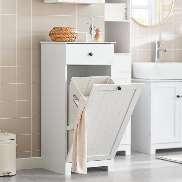 White MDF Tilt-Out Laundry Hamper with Removable Basket