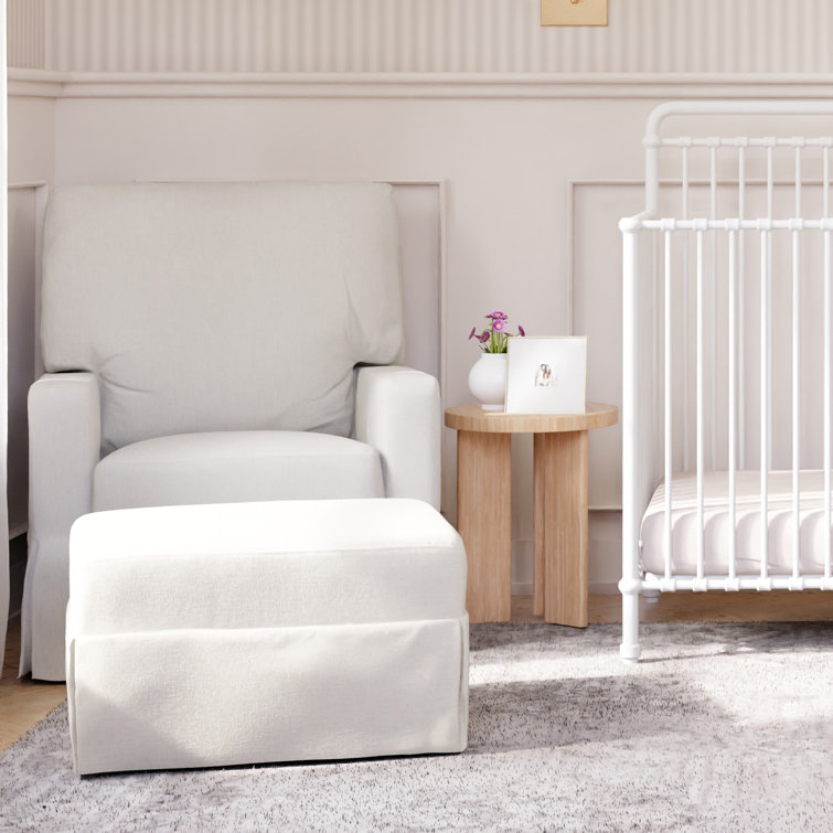 Cream Eco-Weave Swivel Glider Chair with Wood Base