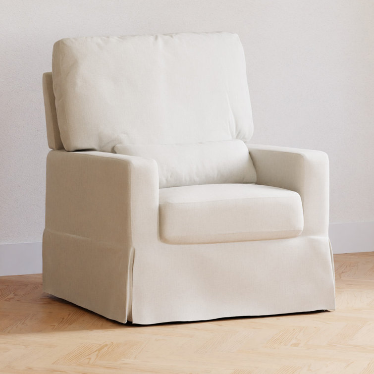 Cream Eco-Weave Swivel Glider Chair with Wood Base