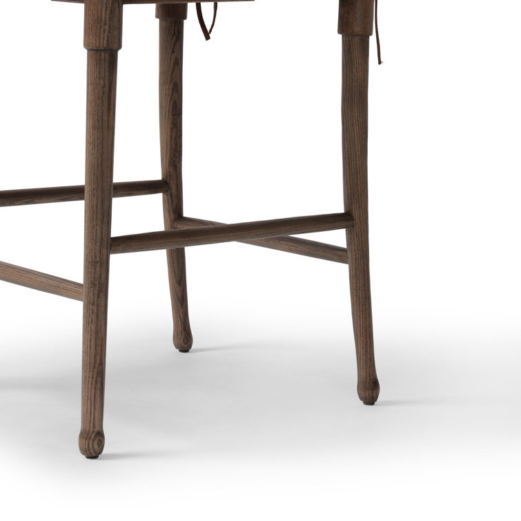 Mahogany Leather and Wood Counter Stool with Woven Back
