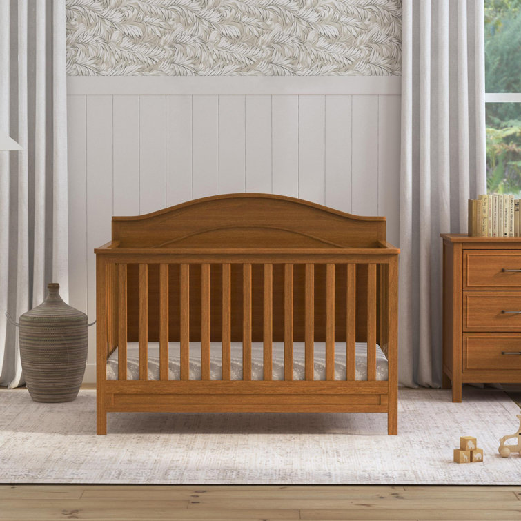 Chestnut Solid Wood 4-in-1 Convertible Crib with Adjustable Heights