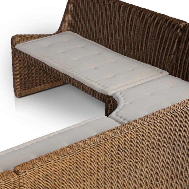 Senna 121" Brown Rattan Dining Banquette with Cushions