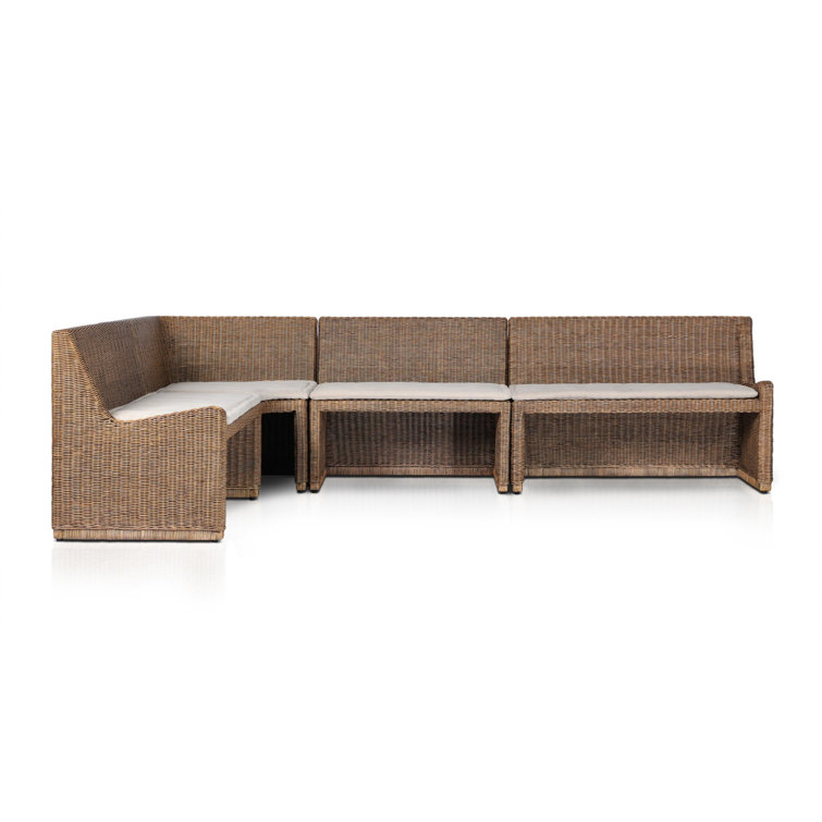 Senna 121" Brown Rattan Dining Banquette with Cushions