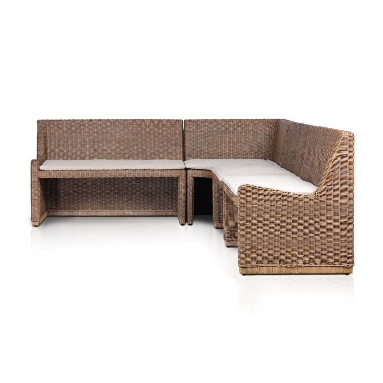 Senna 121" Brown Rattan Dining Banquette with Cushions