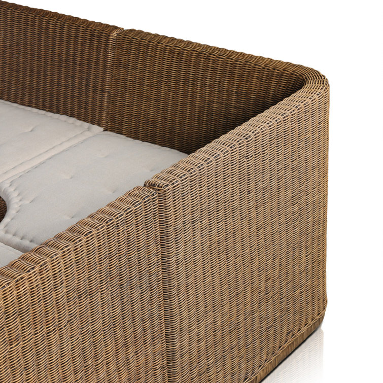 Senna 121" Brown Rattan Dining Banquette with Cushions