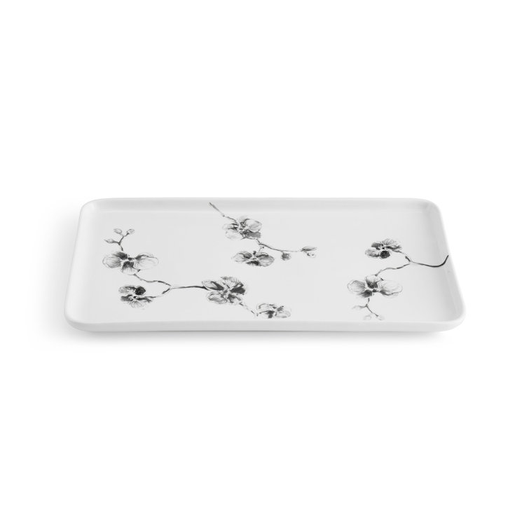 White and Black Orchid Ceramic Vanity Tray