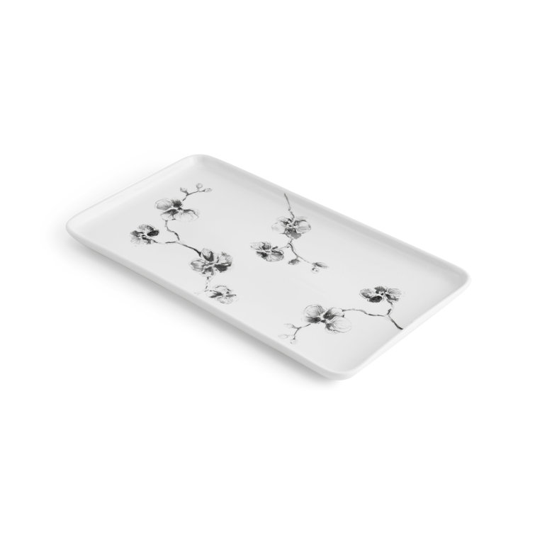 White and Black Orchid Ceramic Vanity Tray