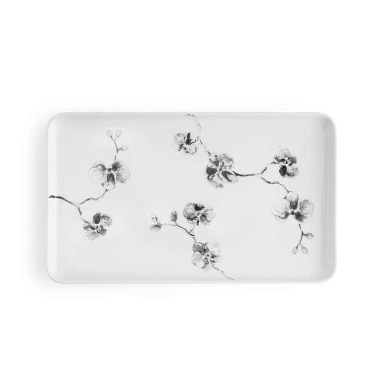 White and Black Orchid Ceramic Vanity Tray
