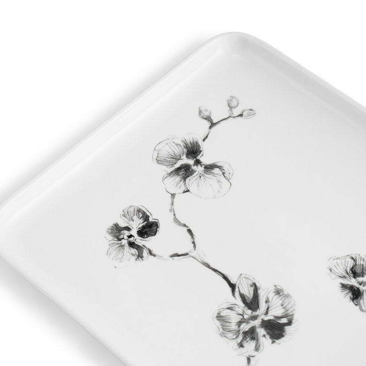 White and Black Orchid Ceramic Vanity Tray