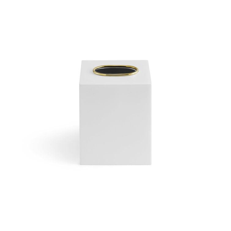 White Marble and Golden Brass Cherry Blossom Tissue Box Holder
