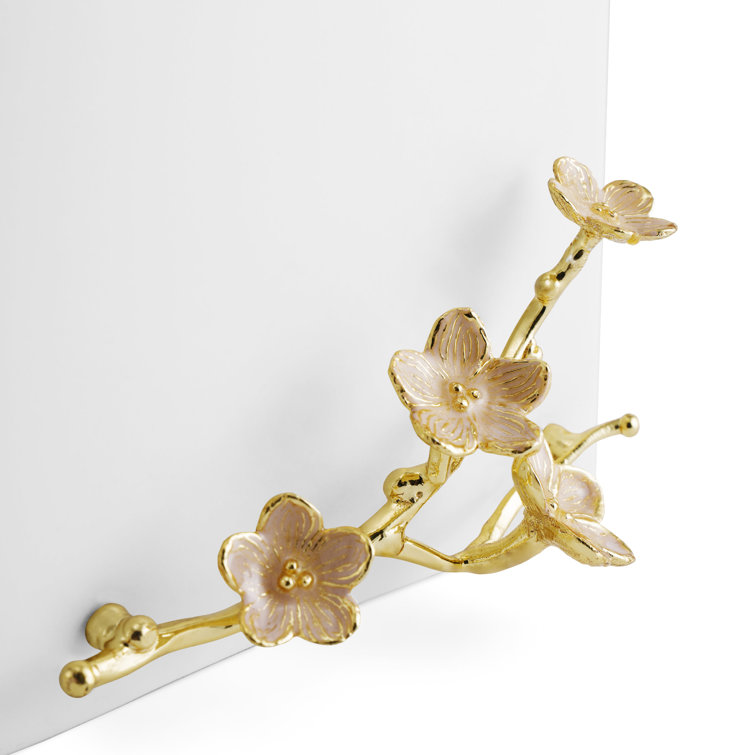 White Marble and Golden Brass Cherry Blossom Tissue Box Holder