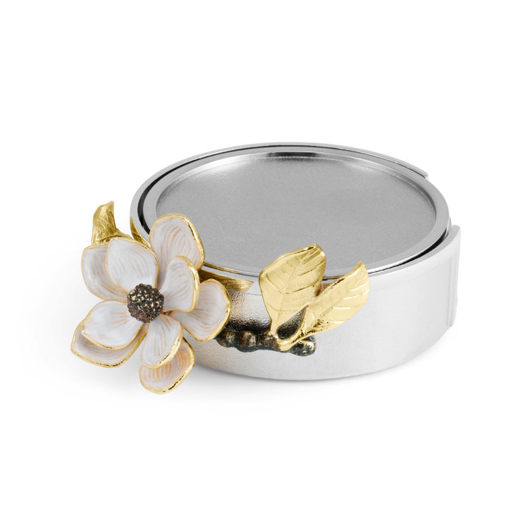 Elegant Floral Nickel and Gold Coaster Set