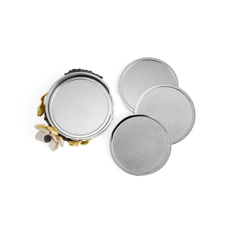 Elegant Floral Nickel and Gold Coaster Set