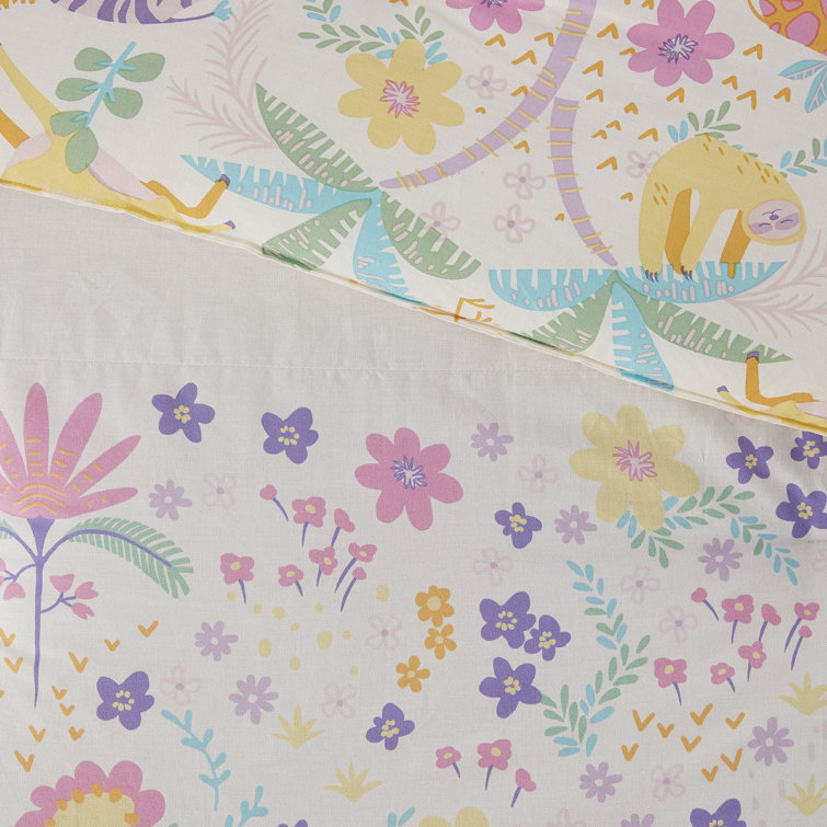 Twin Reversible Cotton Floral and Jungle Duvet Cover Set