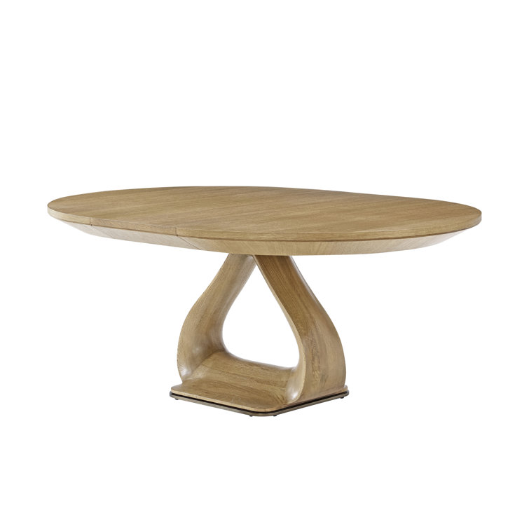 Blonde Oak Round Extendable Dining Table with Metal Base