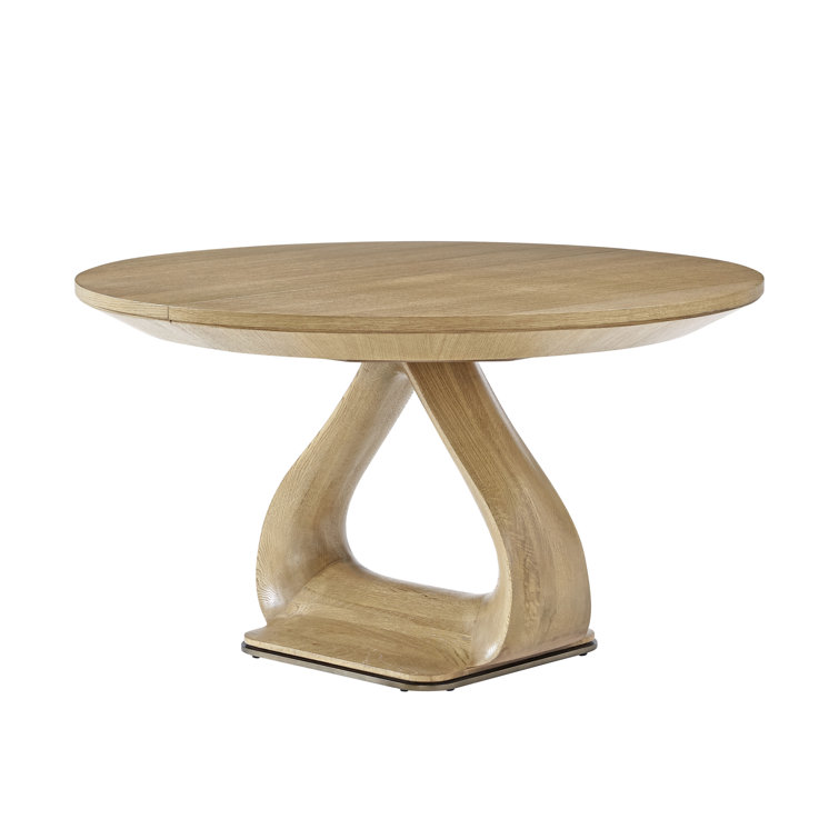 Blonde Oak Round Extendable Dining Table with Metal Base