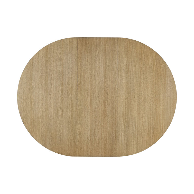 Blonde Oak Round Extendable Dining Table with Metal Base