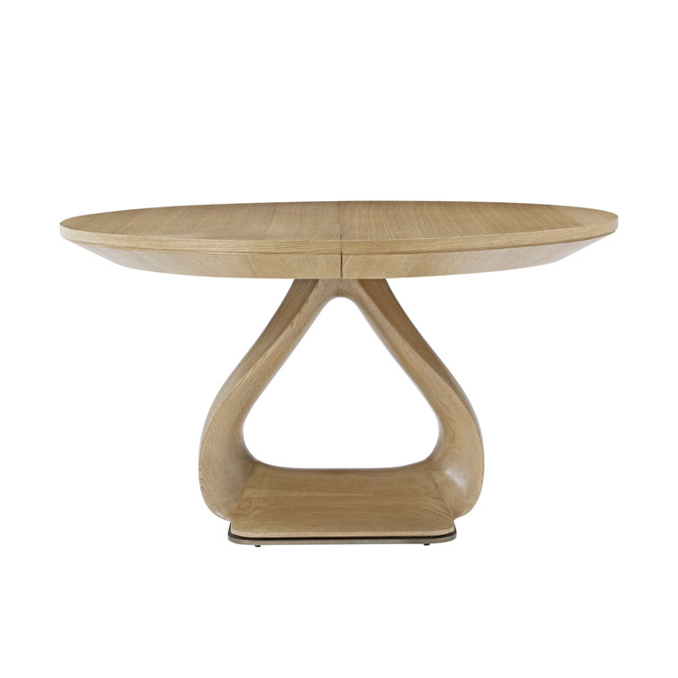 Blonde Oak Round Extendable Dining Table with Metal Base