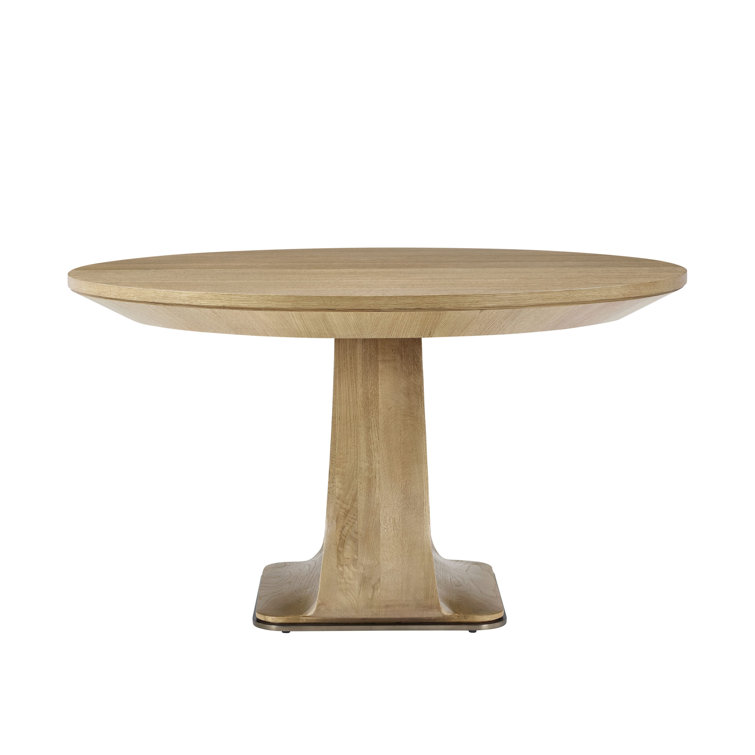 Blonde Oak Round Extendable Dining Table with Metal Base