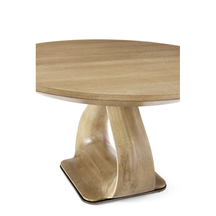 Blonde Oak Round Extendable Dining Table with Metal Base