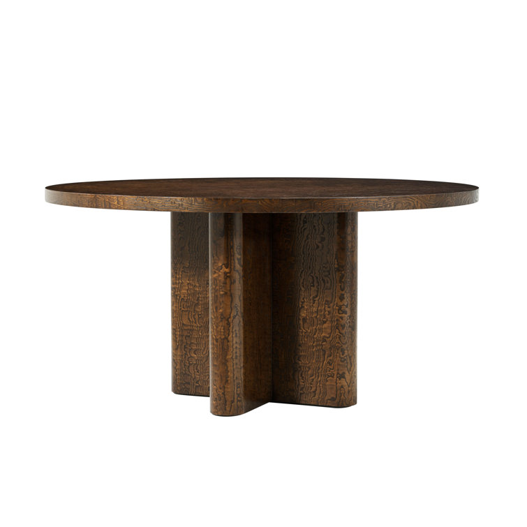 Kesden Round Pyramid Brown Wood Dining Table for Six