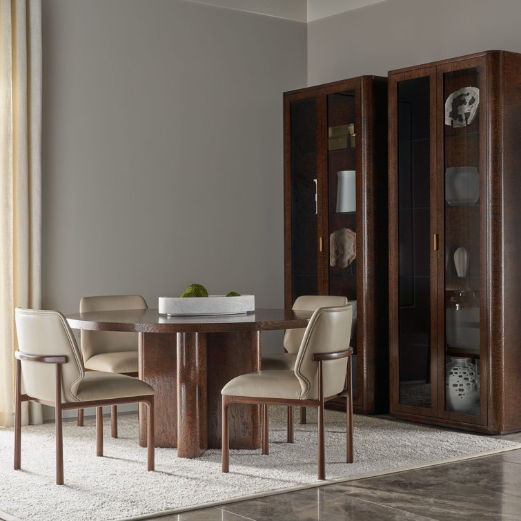 Kesden Round Pyramid Brown Wood Dining Table for Six