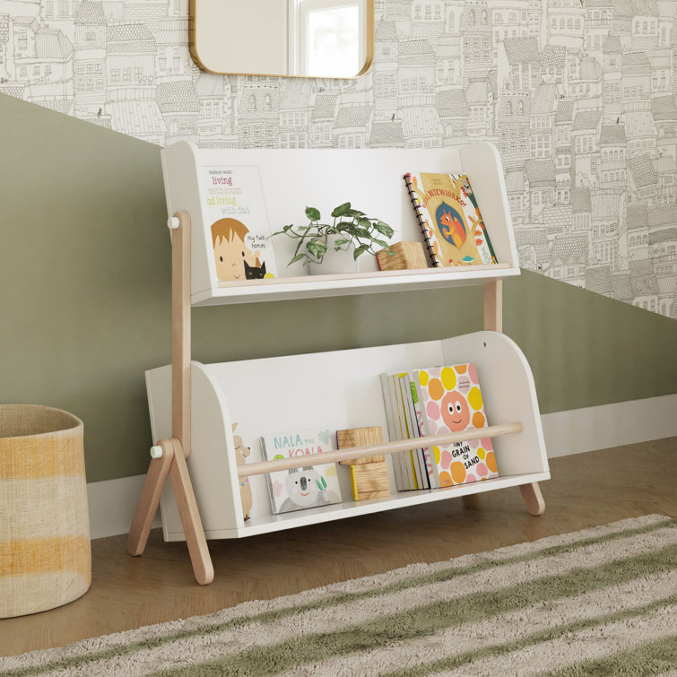 White and Light Wood Kids Bookcase with Storage Cubes