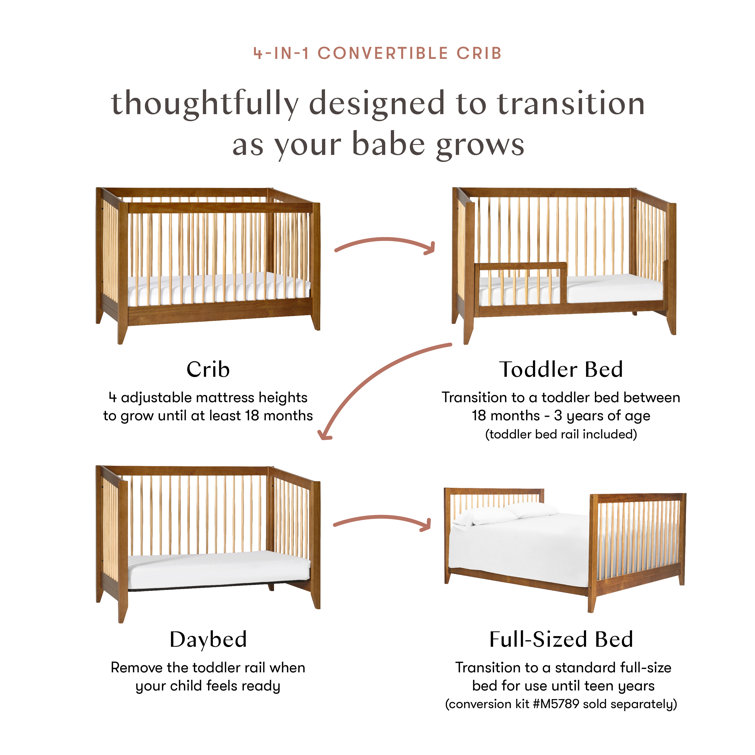 Chestnut and Natural Mid-Century Modern Convertible Crib