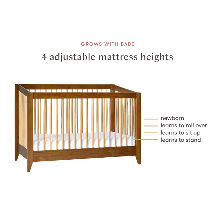 Chestnut and Natural Mid-Century Modern Convertible Crib
