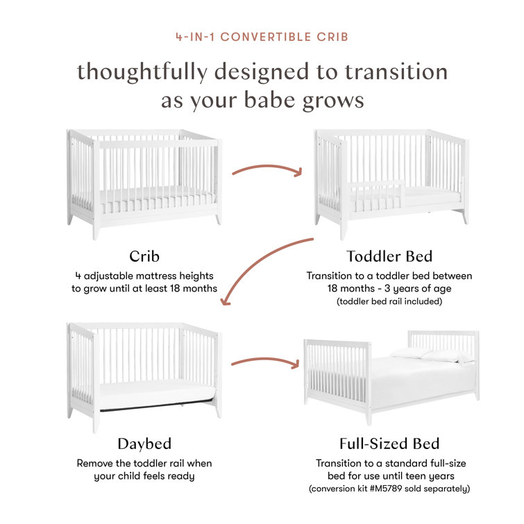 Sprout White 4-in-1 Convertible Crib with Tapered Feet